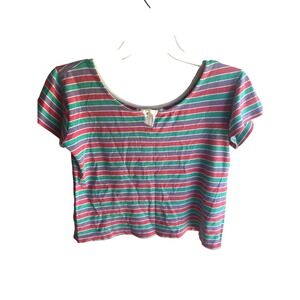 Oscar De La Renta Womens Vintage Classic Striped Scoop Neck 80s Cropped Tee